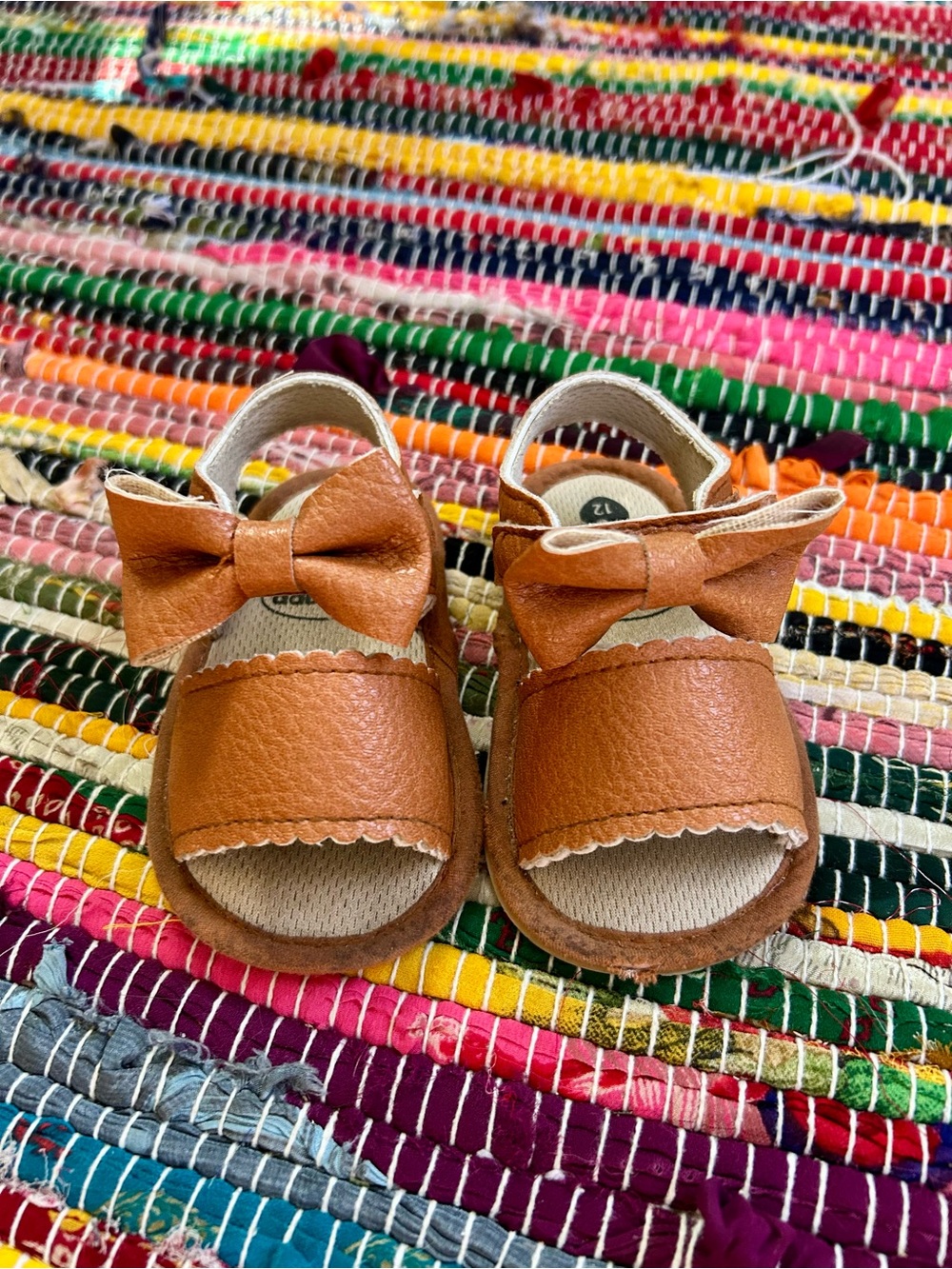 Myggpp Brown Bow PU Leather First Walker Sandals 6-12 Months